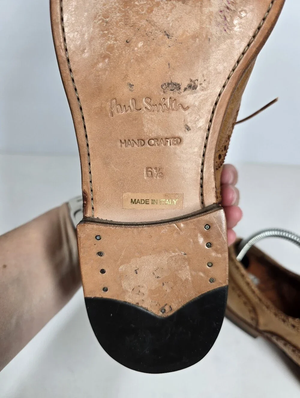 Paul Smith Leather Wingtip Brogue Oxfords Mens UK 6.5 Tan Burnished Dress Shoes